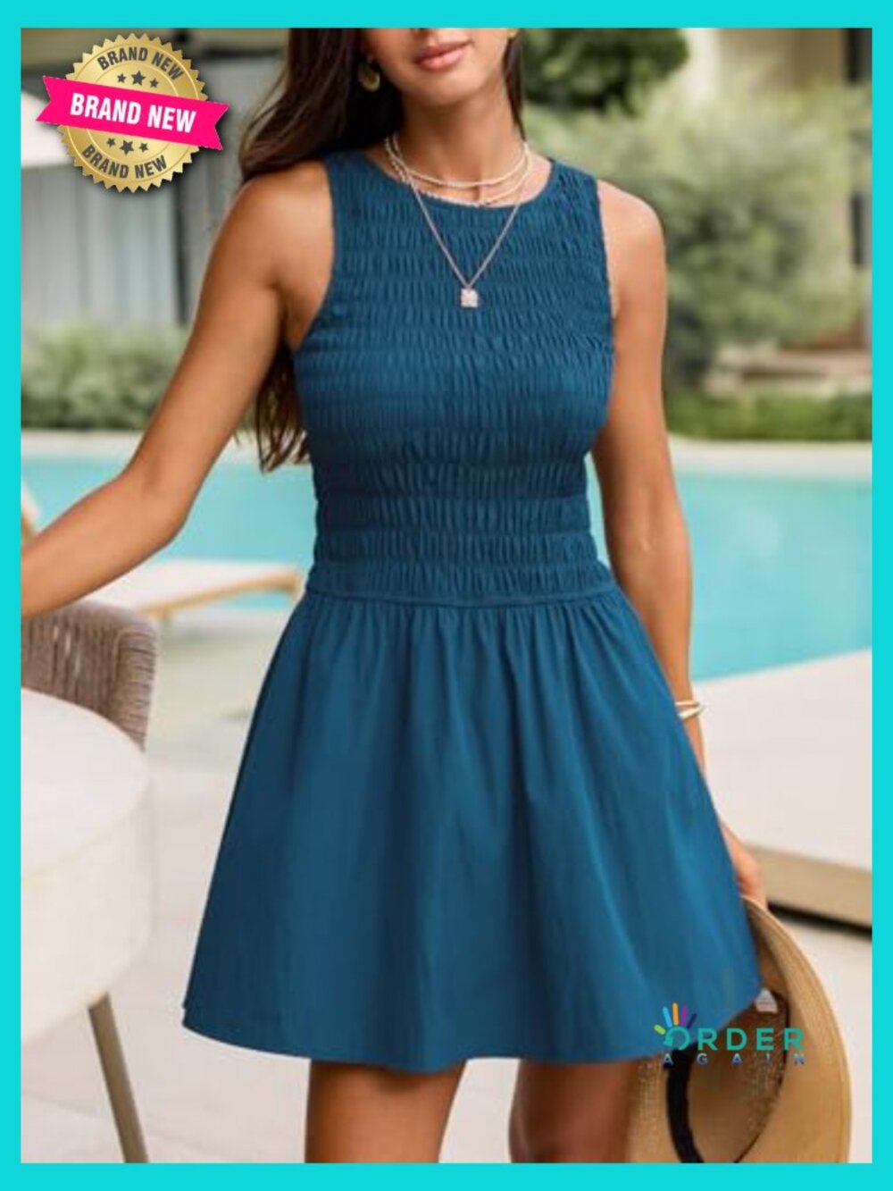 Smocked Sleeveless Mini Sundress Ruffle A-Line Tank Dress Night Out Cocktail - Picture 7 of 7